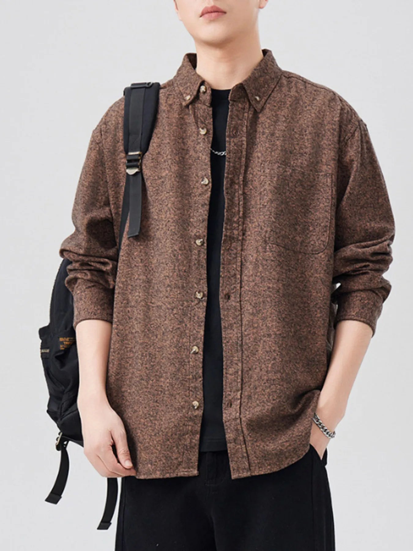 Men's Plus Size Button Up Long Sleeve Shirt - Ermanaric