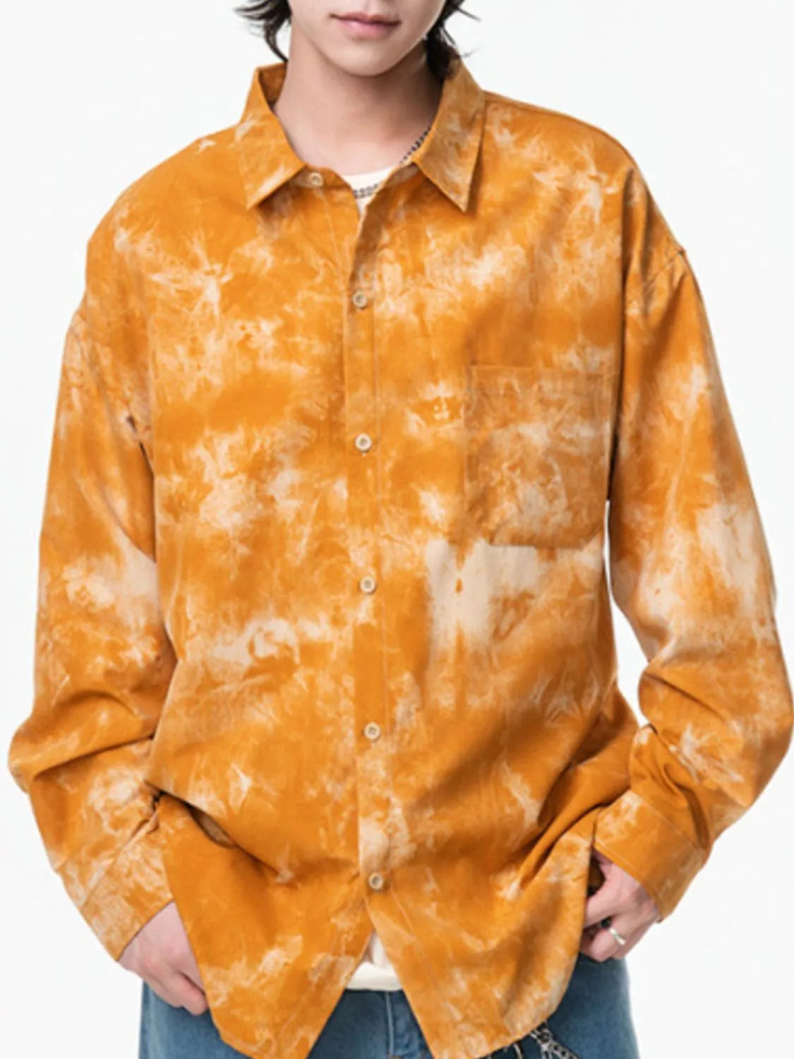 Men's Plus Size Tie-Dye Button-Up Shirt - Ermanaric