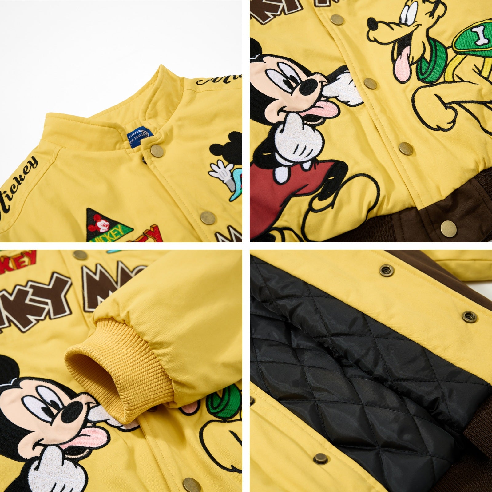 Retro Fun Cartoon Embroidery Patchwork Stand-up Collar Thickened Jacket Unisex Loose Casual Warm Cotton Coat