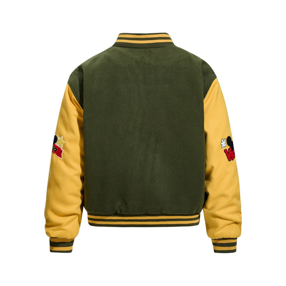 Mickey Cartoon Heavy Industries Embroidered Baseball Jacket