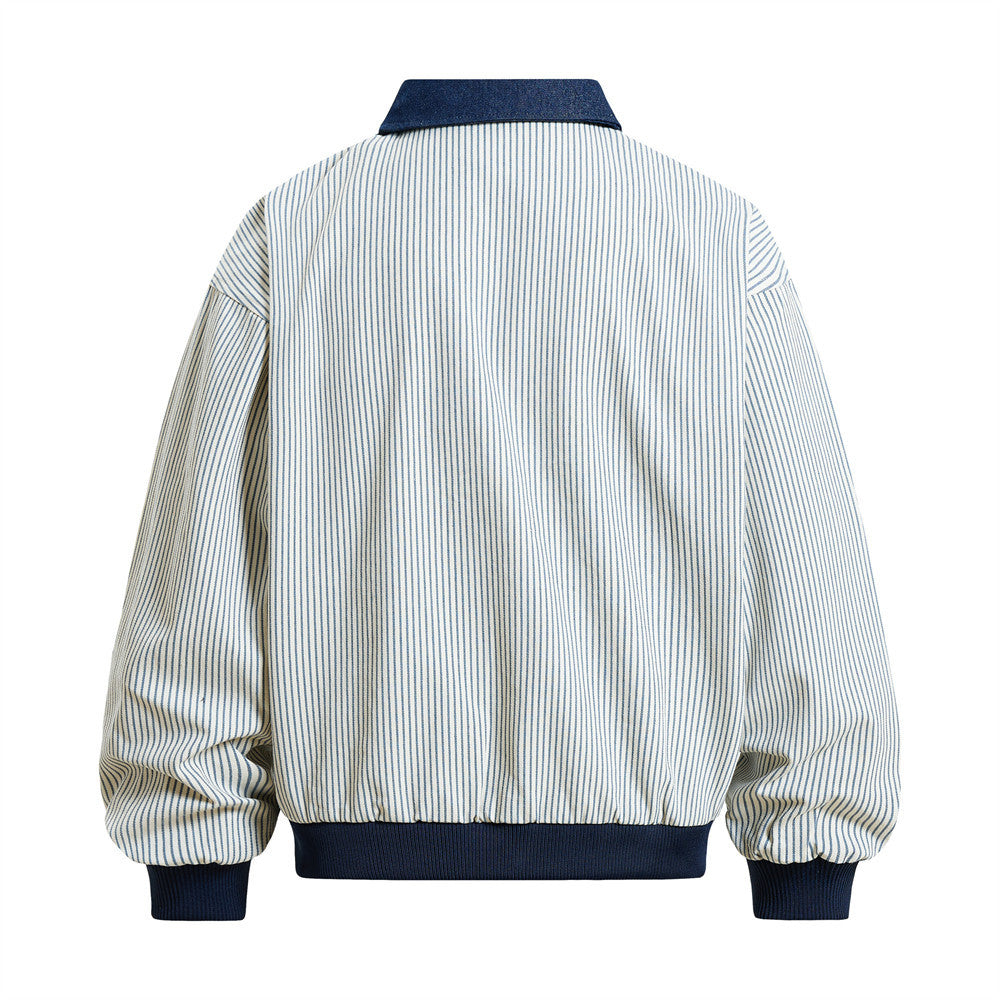 Cartoon embroidery vertical stripe contrasting lapel jacket