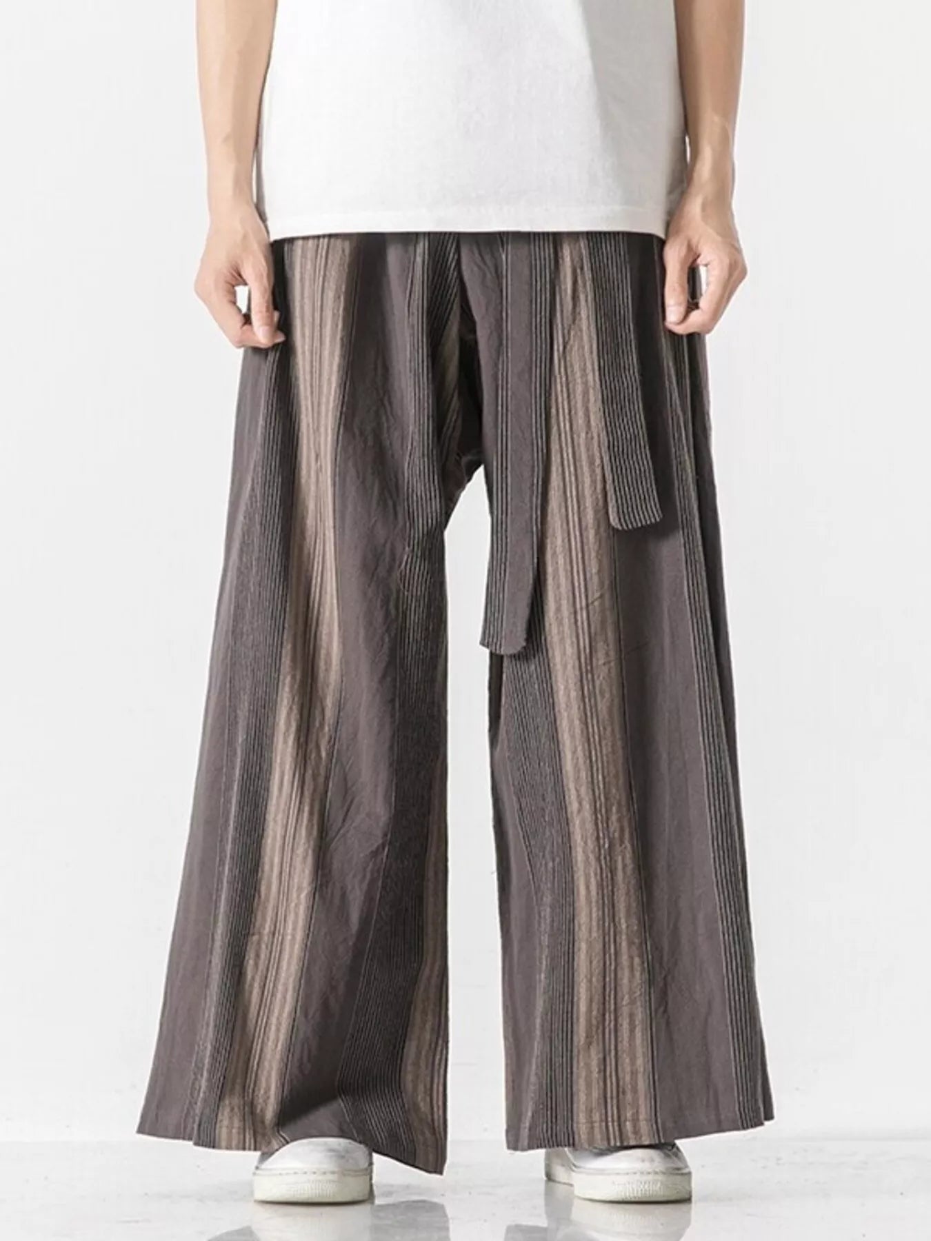 Men's Plus Size Striped Wide Leg Casual Pants - Ermanaric