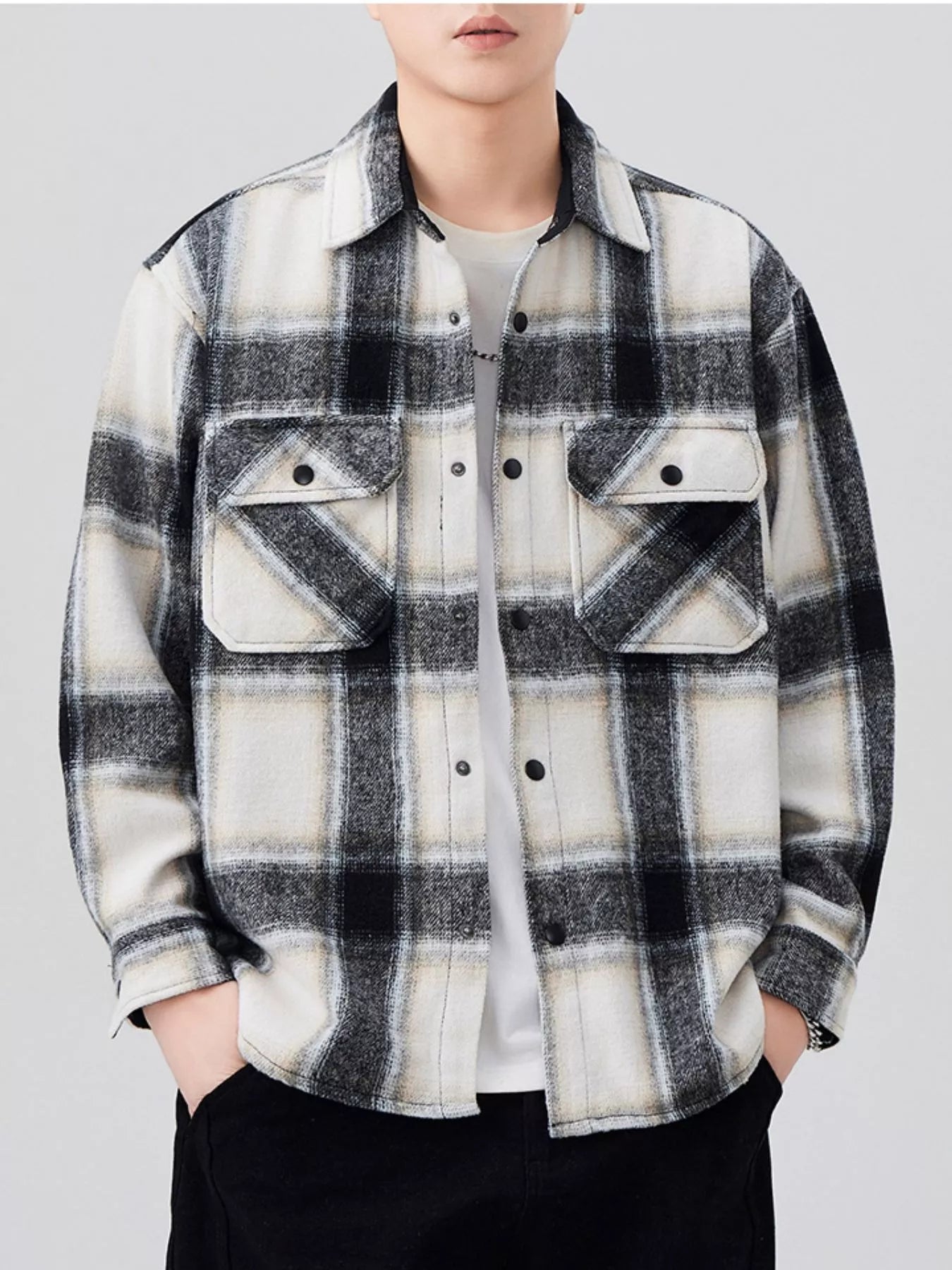Men's Plaid Button Up Long Sleeve Shirt - Ermanaric
