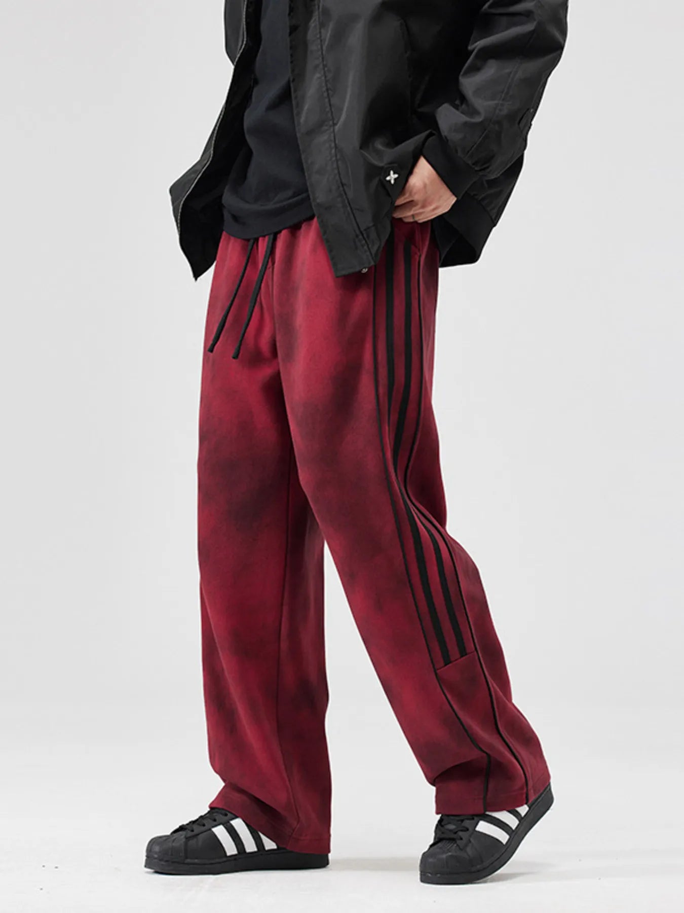 Men's Plus Size Drawstring Striped Loose Fit Pants - Ermanaric