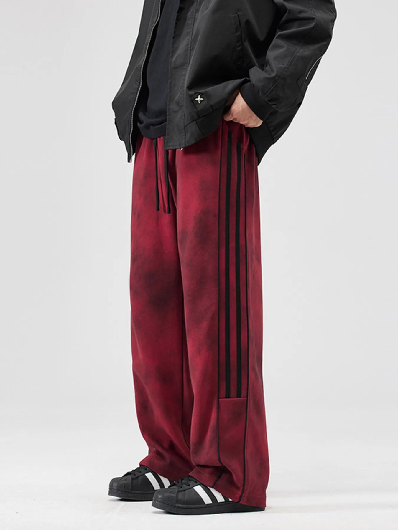 Men's Plus Size Drawstring Striped Loose Fit Pants - Ermanaric