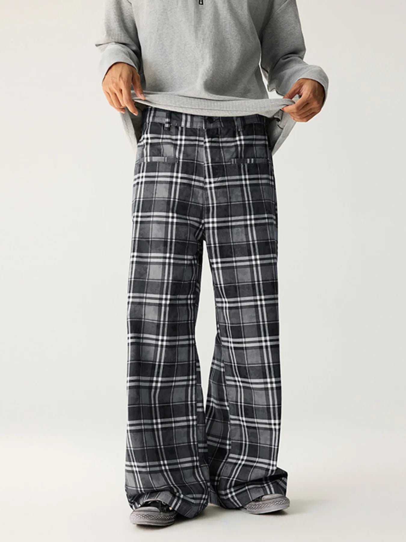 Men's Plaid Wide Leg Pants - Ermanaric